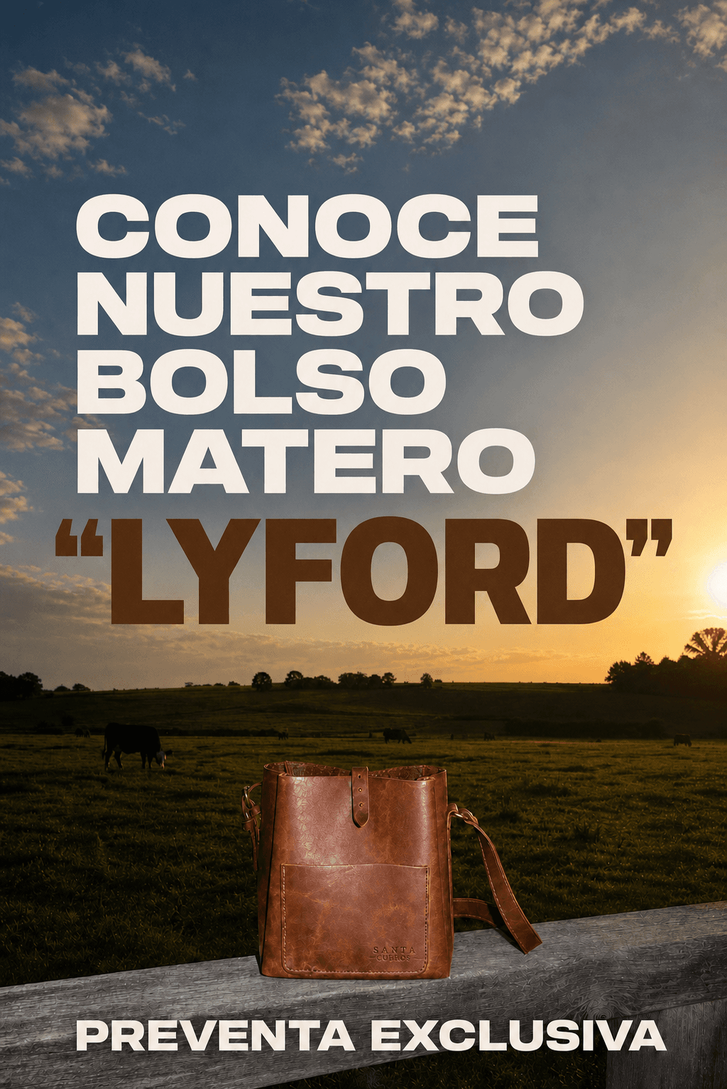 Bolso matero Lyford de Santa Cueros al atardecer en el campo — preventa exclusiva